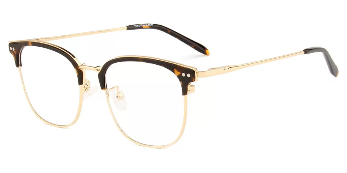 YC-2103 Oval Browline Tortoise Eyeglasses Frames | Leoptique