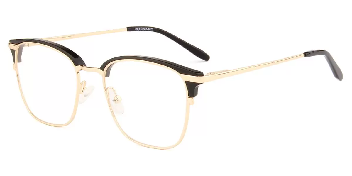 YC-2106 Rectangle Browline Black Eyeglasses Frames | Leoptique