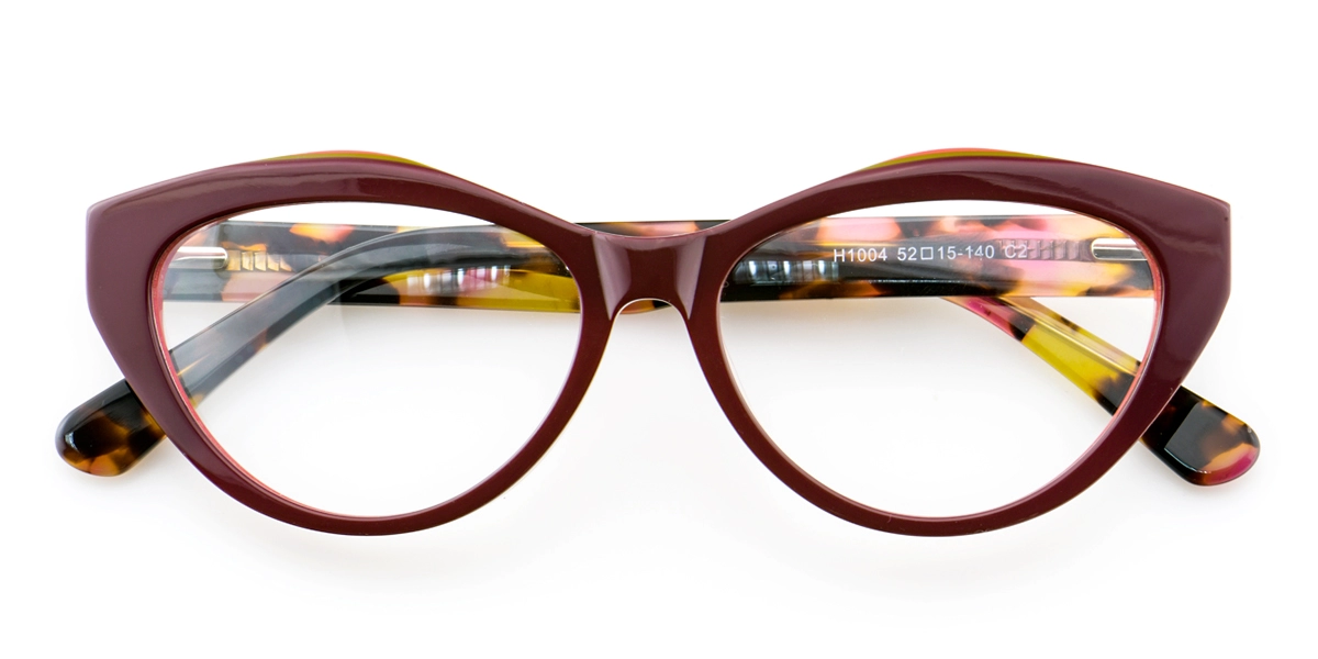 H1004 Oval Cat-eye Red Eyeglasses Frames | Leoptique