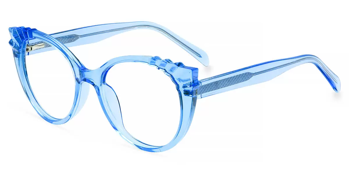 W2037 Round Cat Eye Blue Eyeglasses Frames Leoptique