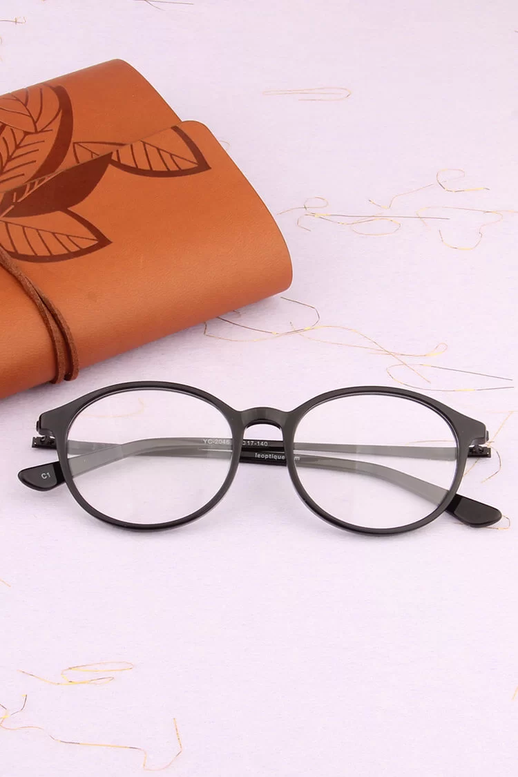YC-2046 Oval Black Eyeglasses Frames | Leoptique