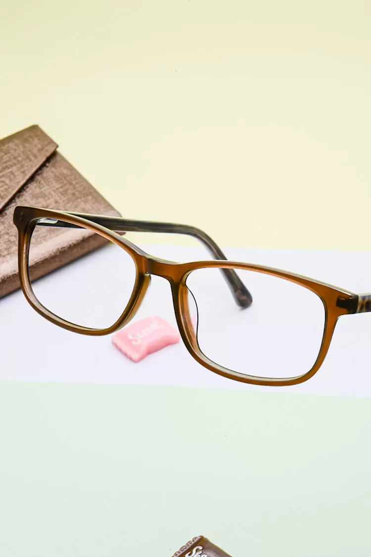 H5067 Rectangle Brown Eyeglasses Frames | Leoptique