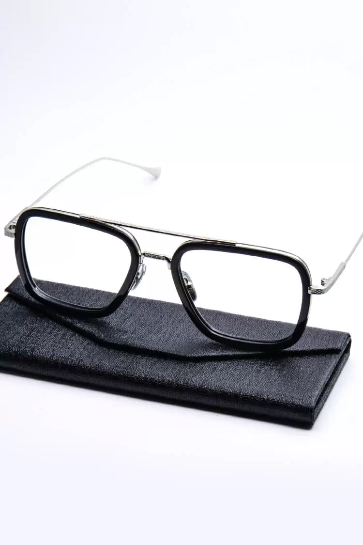 S31394 Rectangle Aviator Black Eyeglasses Frames | Leoptique