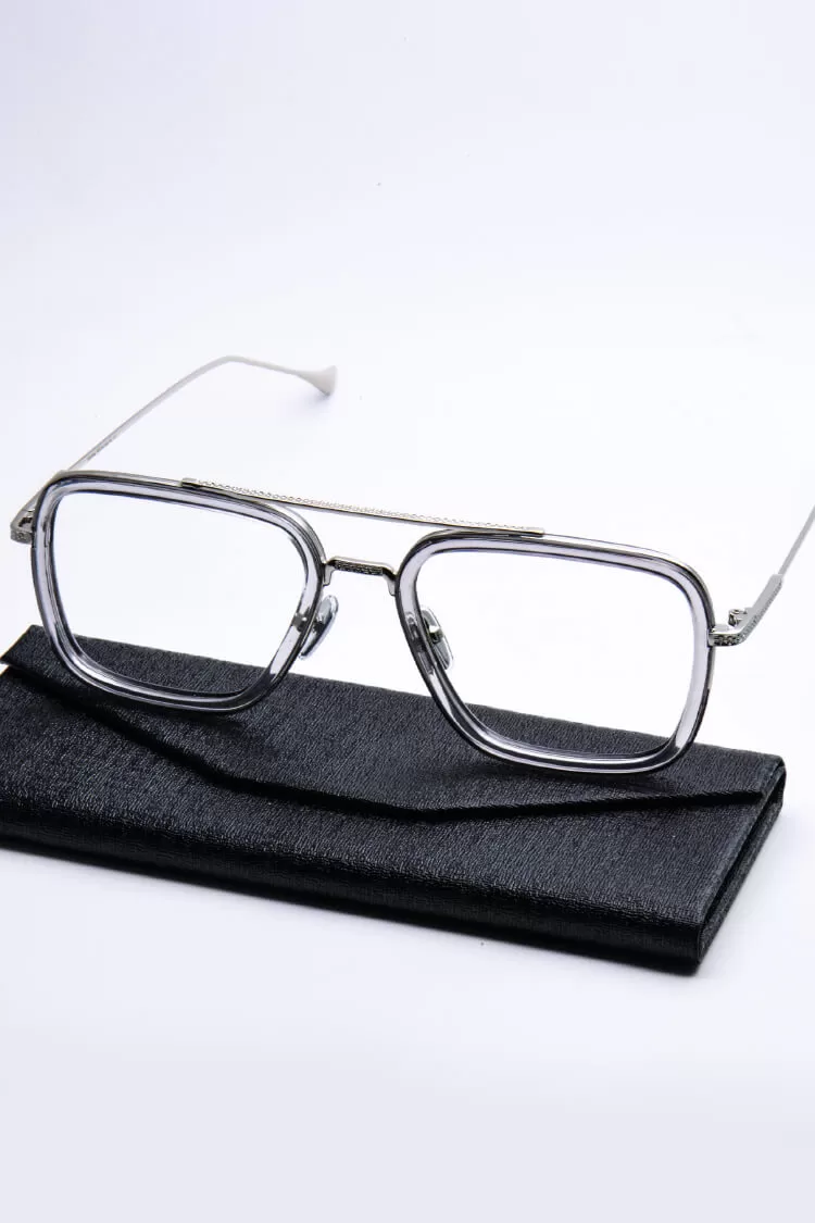 S31394 Rectangle Aviator Gray Eyeglasses Frames | Leoptique