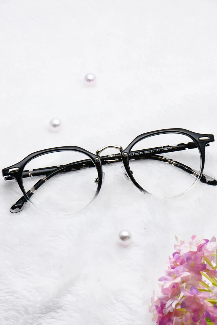 KBT98375 Round Black Eyeglasses Frames | Leoptique