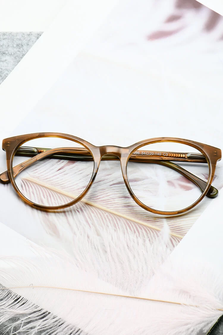 H5086 Round Brown Eyeglasses Frames Leoptique