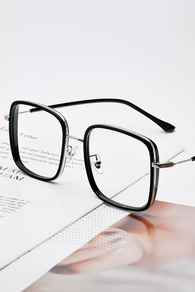 H16006 Square Black Eyeglasses Frames | Leoptique
